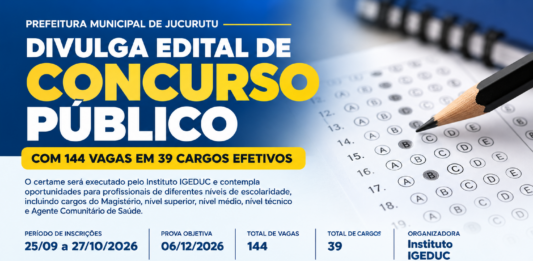 Prefeitura de Jucurutu divulga edital de Concurso Público com 144 vagas