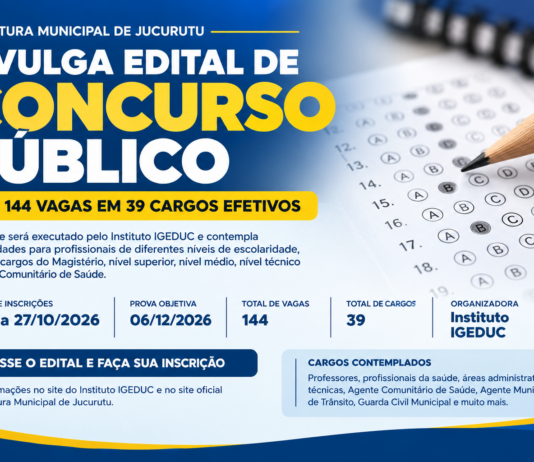 Prefeitura de Jucurutu divulga edital de Concurso Público com 144 vagas